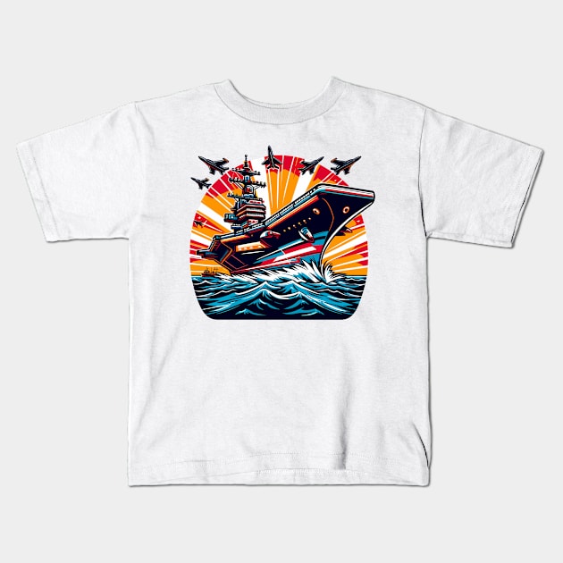 Aircraft Carrier Kids T-Shirt by Vehicles-Art